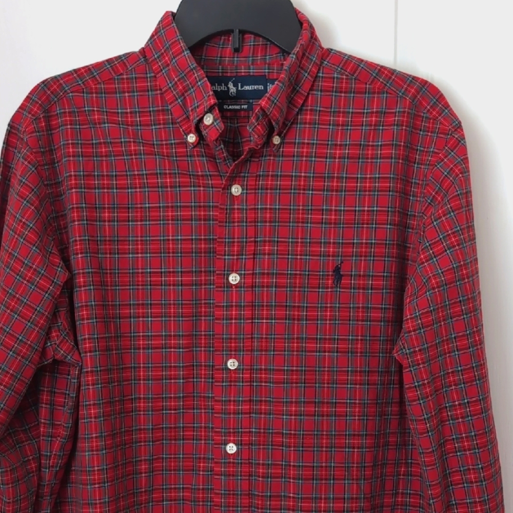 Ralph Lauren Red Plaid Button Down Shirt. Size 16 Neck. 34/35